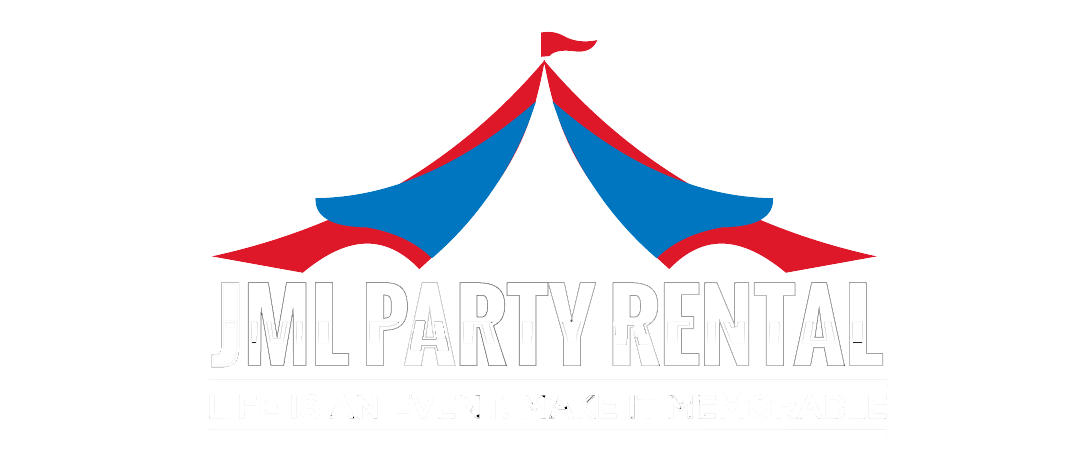 Logo of a party rental company with a colorful tent graphic.